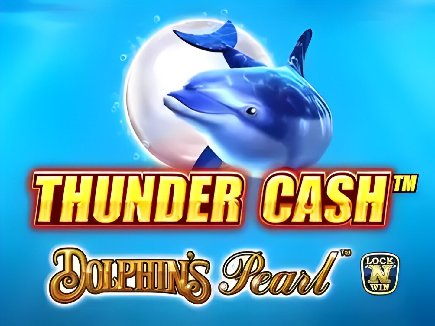 Dolphin swimming with Thunder Cash logo.